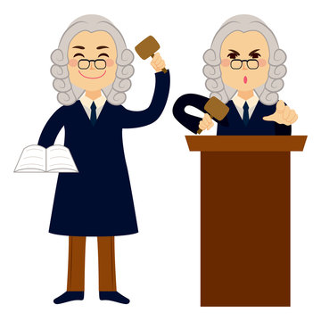 Judge applying law standing and using hammer
