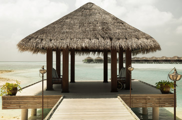 Fototapeta premium patio or terrace with canopy on beach sea shore