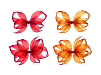 Set of Colored Orange Red Gift Bows Isolated on Background