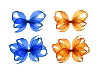 Set of Colored Orange Yellow Blue Transparent Gift Bows Isolated
