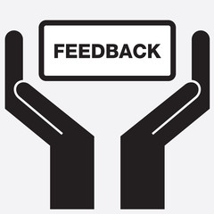 Hand showing free feedback sign icon. Vector illustration.