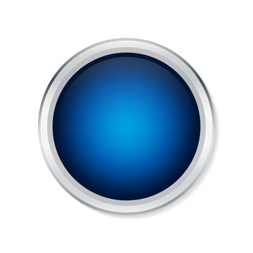 Blue round button with metallic border - Vector