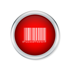 Bar code icon on red round button - Vector