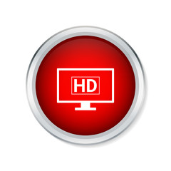 HD TV icon on red round button - Vector