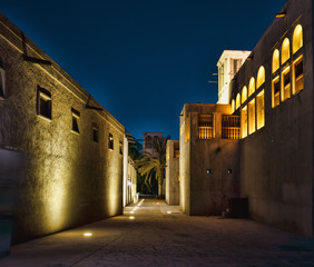 Night view of the streets of the old Arab city Dubai UAE