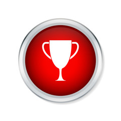 Trophy cup icon on red round button - Vector