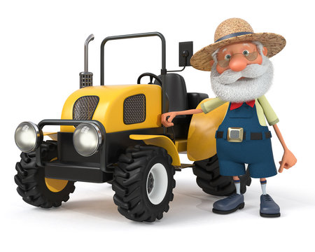 3d illustration the farmer with a tractor