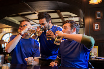 football fans or friends drink beer at sport bar