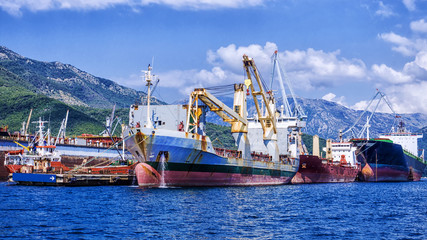 Fototapeta premium sea merchant ships in the repair dock