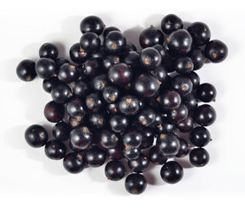 Heap of fresh black currant close up on a white