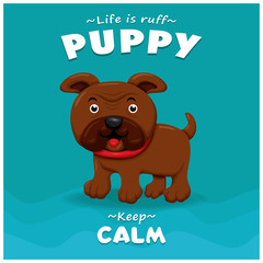 Vintage Puppy poster design with vector puppy character.