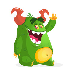 Cartoon green fat monster. Vector character