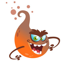 Cartoon flying monster. Vector Halloween illustration of smiling orange ghost with paws attacks