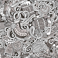 Cartoon cute doodles hand drawn Octoberfest seamless pattern