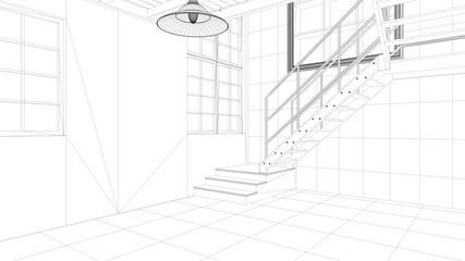 CAD-Modell von Loft mit Treppe