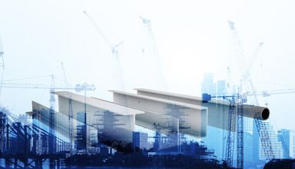  new commercial building with the structural steel structure from 3D redering