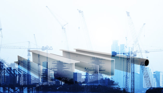  new commercial building with the structural steel structure from 3D redering