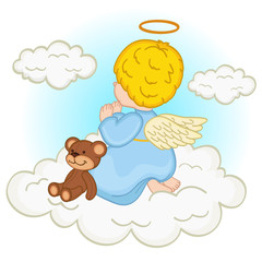 angel baby boy on cloud - vector illustration, eps
