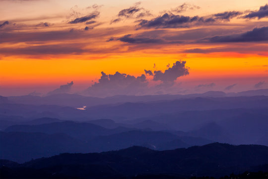 Panorama of sunset in mountains