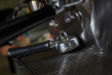 coffee making process from coffee machine in cafe shop