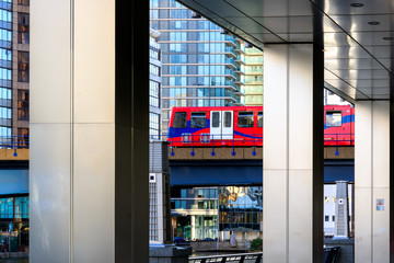 Docklands Light Railway in Canary Wharf, financial district of London