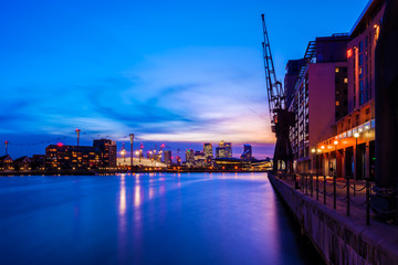 Royal Victoria Dock in London at sunset