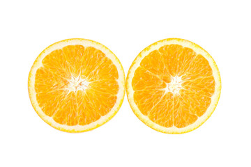 Slice of orange on white background.