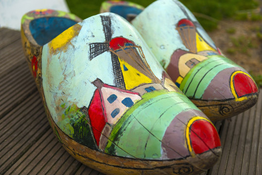 Netherlands, South Holland, Kinderdijk (UNESCO World Heritage Site), decorated clogs