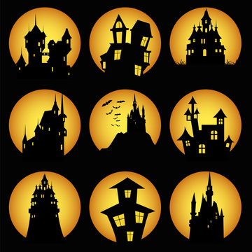 Misterious House In The Dark Night. Halloween Holiday. Flat Icon