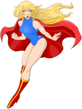 Woman Super Hero Flying With Cape