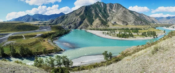 Fototapete Rund Place of the confluence of the rivers Katun and Chuya in Altai m © Serg Zastavkin