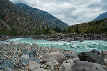 Siberian river Katun in Altai mountains