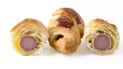 three roll wurstel isolated on white background