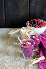 Healthy beautiful oatmeal berry smoothie for breakfast