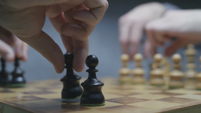 Two players prepering chess pieces before the game. White background.
