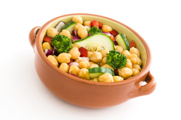 Chickpea salad in bowl isolated on white background

