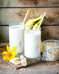 Healthy oatmeal banana smoothie for breakfast..