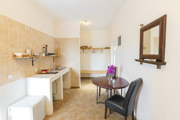Interior of a kitchen in a hostel