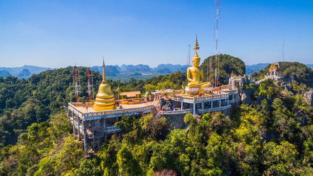 pagodas beside stair along the way to hilltop
of Wat Thumsuar or Tiger cave temple in Krabi province Thaiuland the highest temple in the south of Thailand