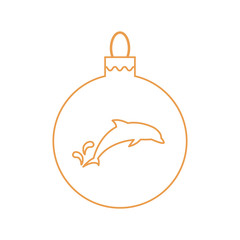 Vector icon Christmas ball with silhouette of Dolphin in trendy