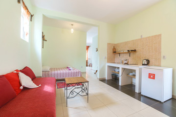 Interior of a kitchen in a hostel