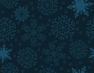 Seamless pattern of snowflakes on a dark blue background