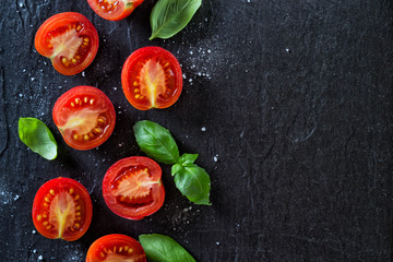 Red tomatoes and basil