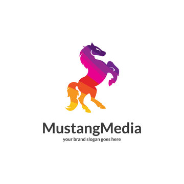 Media horse logo. Polygonal logo. Easy to edit change size, color and text.