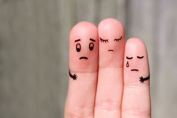 Finger art of displeased family. Concept of solution to problems, support in difficult situations.