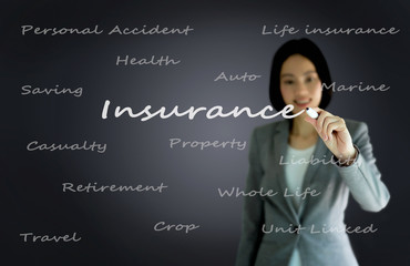 businesswoman with pen writing on the screen.Insurance
