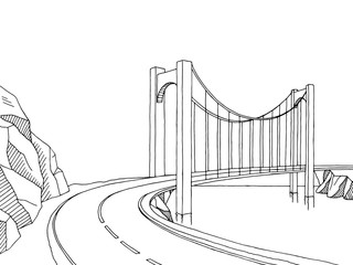 Bridge graphic art black white landscape sketch illustration vector