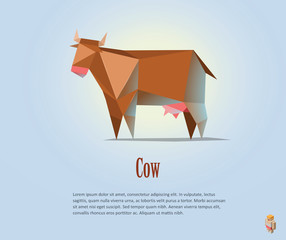Vector polygonal illustration of red cow with milk