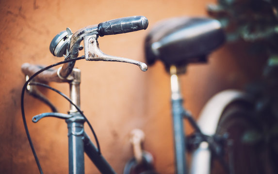 Bike stands on the old city street. Italy. Rome.