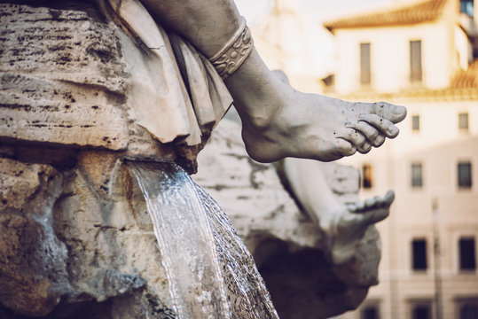 Detail of fountain in Piazza (square) Navona, Rome, Italy
